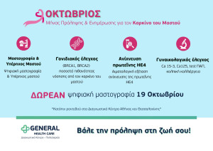 Καμπάνια πρόληψης και ενημέρωσης για τον καρκίνο του μαστού από τον όμιλο General Health Care